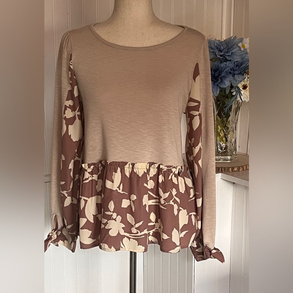 Ruffled Floral Tie Long Sleeves